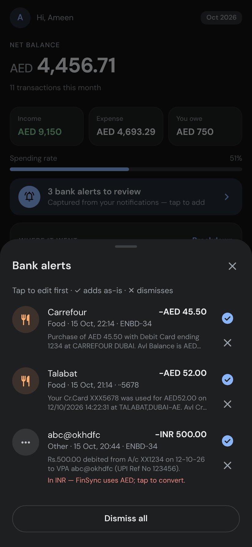 Bank alerts